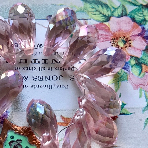Pink Morganite Quartz Faceted Teardrop Beads 21mm 10mm, 4pc