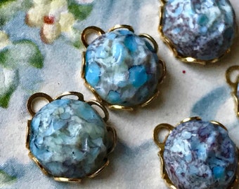 4 Vintage marbled blue Charms, turquoise Charms, vintage charms, earring parts, bumpy texture, vintagerosefindings