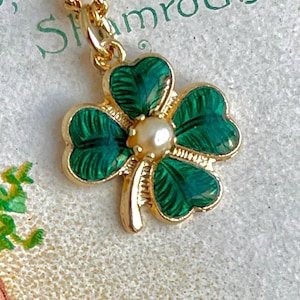 Four Leaf Clover Necklace, st Patrick’s day necklace, Enameled four leaf clover, vintagerosefindings, Little Girl Necklace, clover necklace