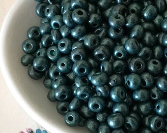 50 Vintage Seed Glass Beads, Blue green beads, Tiny beads, Bulk beads