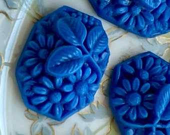 Blue Peking Cabochon, 1pc, 15x20, VINTAGE, Czech, floral cabochons, art glass cabochons