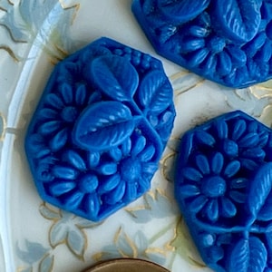 Blue Peking Cabochon, 1pc, 15x20, VINTAGE, Czech, floral cabochons, art glass cabochons