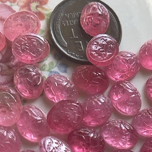 Rose Quartz Scarabs, 12pcs, Vintage Glass Scarabs 8x10, Pink scarabs, Glass Scarabs