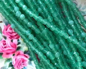 50 Vintage Candy green Cherry Brand beads, Miriam Haskell Glass Beads 3mm