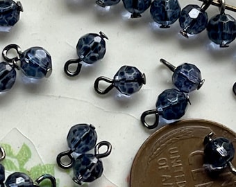 Blue glass Drops, Midnight blue glass drops, 4mm bead drops, Vintage bead drops, 8pcs