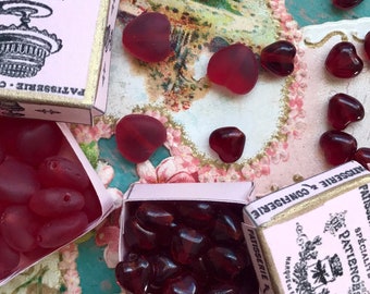 6mm Heart beads, Ruby glass beads