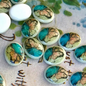 Cabochon vintage camée 8 x 10 mm ovale en verre femme mère enfant dame, vintagerosefindings, cabochons religieux #657