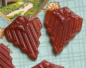 Carnelian Art Deco Cabochon, 24x19mm, 2pcs, Czech glass