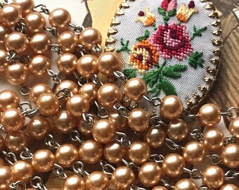 Vintage glass Beaded Chain, Pearl