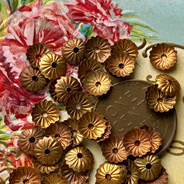 30 Brass Bead caps, Fluted Rounds, Mini vintage Beadcaps, Retro, Minimalist, Victorian, Tiny, Itty Bitty, NOS