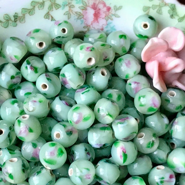 Shabby chic beads, Vintage Glass Beads, Flowers Rose, 6mm