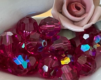 10mm Vintage Fuchsia AB Swarovski beads