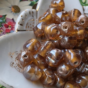 Vintage Glass luminescent Topaz beads, Pressed Glass beads, Czech beads, 11x7mm OLD Artsy NOS Brown nugget