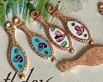 Vintage Enamel Charms, 19x6, 4pcs