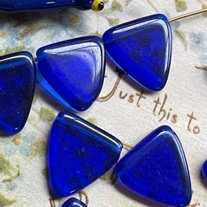 16mm, Triangle Slider Beads, Fan Beads, Cobalt Glass, VINTAGE, 6pcs