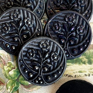 Vintage Victorian Findings, Black Victorian Cabochon, Vintage Black Glass Cabochon, Flower Cabochons, cabochons, 27mm
