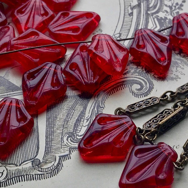 Vintage Ruby Drop Beads, Art Deco Glass,  Drops Beads, Glass Drops, Top Drilled