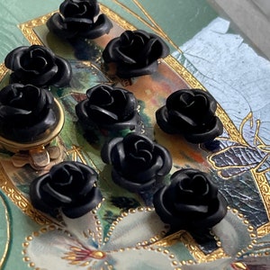 Black Roses, Cabochons, Aluminum, VINTAGE, 12mm, Castlecore flowers, black flowers