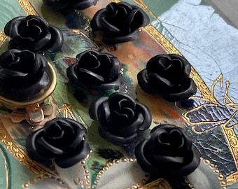 Rosas negras, Cabujones, Aluminio, VINTAGE, 12 mm, Flores Castlecore, Flores negras