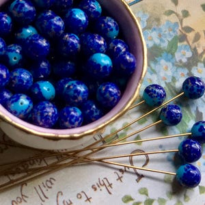 20 Vintage Lapis Lazuli Beads, Half Drilled Beads, One hole Beads, Brand Beads