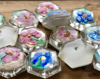 Vintage Paperweight Cabochons, Lampwork Cabochons, Paperweight buttons, Czech Glass Cabochons, Czech Buttons, Flower Cabochons, Floral #Box