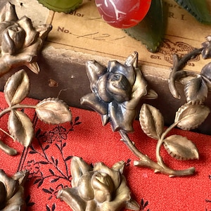 Vintage Brass Rose Stamping, Vintage Stamping, Victorian stamping, vintagerosefindings, brass ornamentals, Floral Stampings NOS