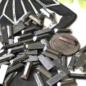 cabochons vintage en hématite, cabochons rectangulaires gris, cabochons 12 x 4 mm, pierres hématite, dos plat, trouvailles roses vintage, #B291B