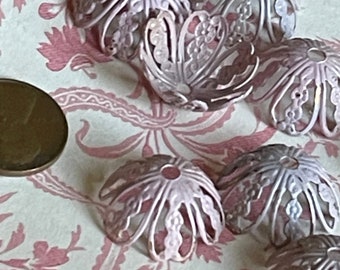 Filigree Pink Bead caps, VINTAGE, 4pcs, 20mm