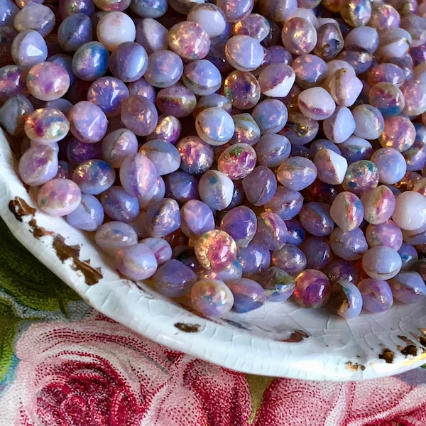 Vintage Fire Opal, Harlequin stones, Czech Beads, Pink Glass 4mm Stones, Shabby Pink SS18 Pink Round