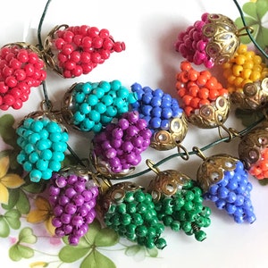 Vintage Bright Grape clusters Charms, Vintage Grape Drops, Pearl Filigree Drops Dangles, Purple Grapes, Red Grapes, Pink, Aqua, Blue, 555 image 1