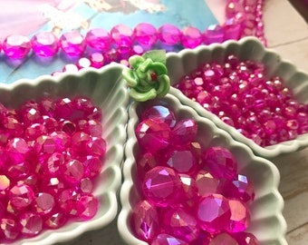 AB Fire Polished beads - Hot Pink Glass Beads - window beads