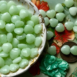 Green glass heart beads, 10mm, Cottage Chic Heart beads, Mint Green Hearts, 8mm, Glass heart beads, Czech heart beads, Valentines Day