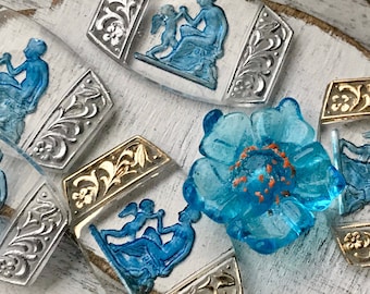 Vintage Glass Intaglio Cabochons, 25x17mm, Victorian, Cupid Intaglios, Crystal, Arrow, Love, vintagerosefindings, Etched Glass, Reverse