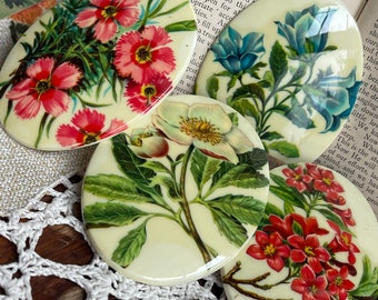 Cabujones de flores grandes, 100 x 75 mm, Vintage, Floral, Acrílico, RARO, 1 pieza, cabujones con motivos florales, cabujones colgantes, cabujones estilo Limoges