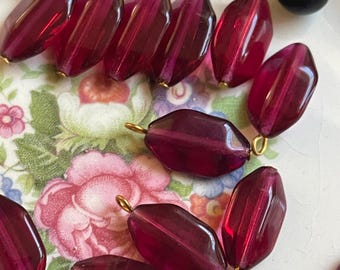Dark Cherry Red Drops, Glass Drops, Vintage Glass Drops, Earring parts, Jewelry making supplies, vintagerosefindings