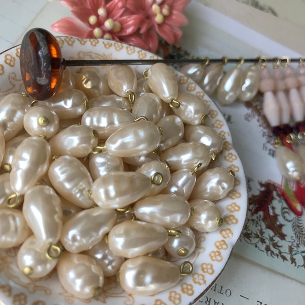 Vintage Baroque pearl drops, lucite pearl charms, lucite drops, ivory drops