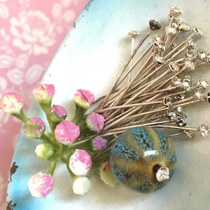 Rhinestone Headpins - Miriam Haskell - Vintage silver Headpins - Crystal Rhinestone Headpins - Wire headpins - vintagerosefindings