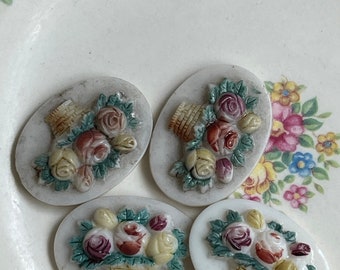 Vintage Flower basket Cabochon, 18x25mm, 1pc