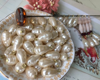 Vintage Baroque pearl drops, lucite pearl charms, lucite drops, ivory drops