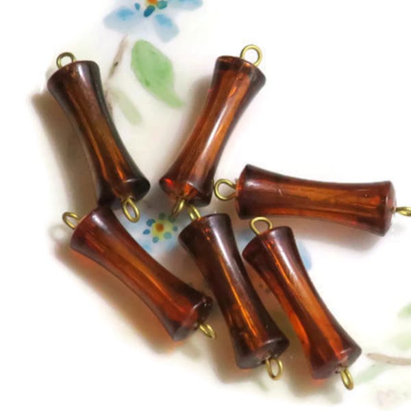 Vintage Lucite Connectors Tube Brass Loops Dog Bone Tortoise Amber Brown. #530