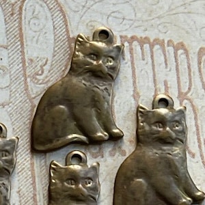 Brass Cat Charms, Banana Bob, VINTAGE, 2pcs, brass cat charms. Kitten charms