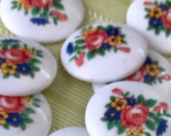 Vintage Cabochons,18mm cabochons,Limoges Round Roses Rose Porcelain Flowers NOS, shabby chic cabochons, #1324