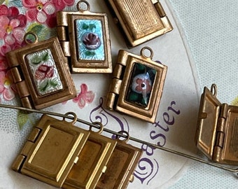 Guilloche Book Locket, Enamel Locket, Bible, Vintage charms, COTTAGECORE Jewelry making supplies, gift for her, Teacher gift, librarian gift