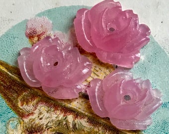 Carved Rose Cabochons, 13mm, Rose quartz cabochons, Shabby chic Roses, Vintage Pink Roses Glass Cabochons, Rose Cabochons