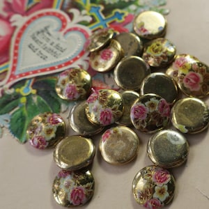 10mm rose cabochons, Glass, Vintage, 6pcs, pink rose connectors, Cottagecore cabochons, pretty rose cabochons