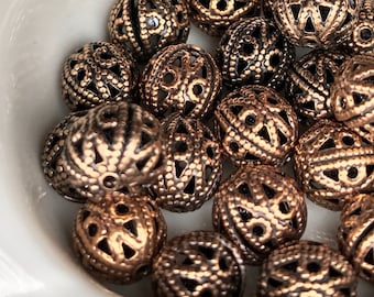 Vintage Filigree Beads, Antique Brass OX Beads,Vintaj Beads, Steampunk beads, Antique brass ox beads, round filigree beads,#1689