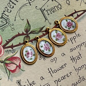 Vintage Enamel Charms, Rose charms, Enamel charms, Dolled up charms, Victorian charms, vintage adornments NOS, Cottagecore charms image 1