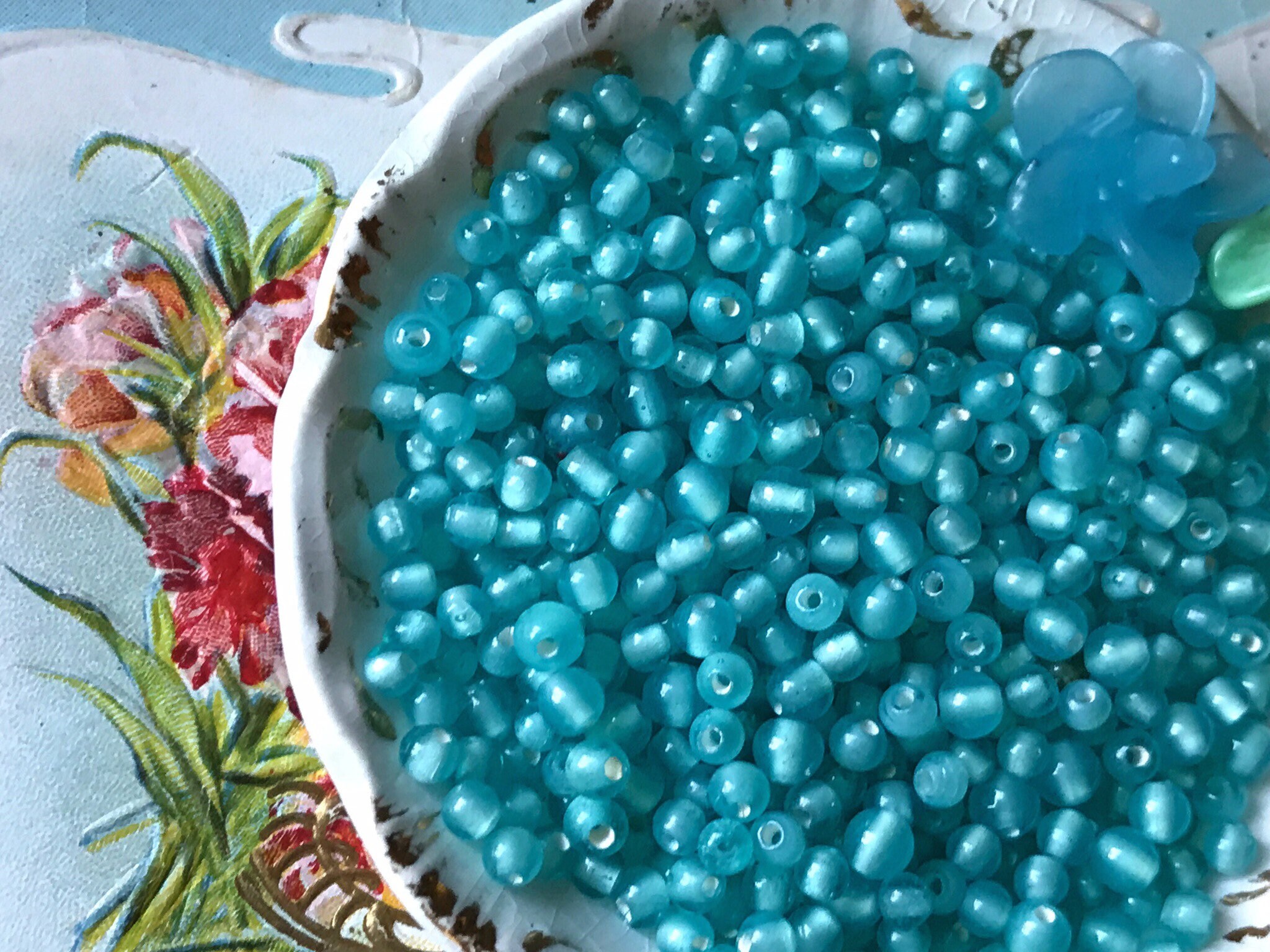 Vintage Glass Beads 3mm Aqua Beads Tiny Glass Beads Blue Etsy Ireland