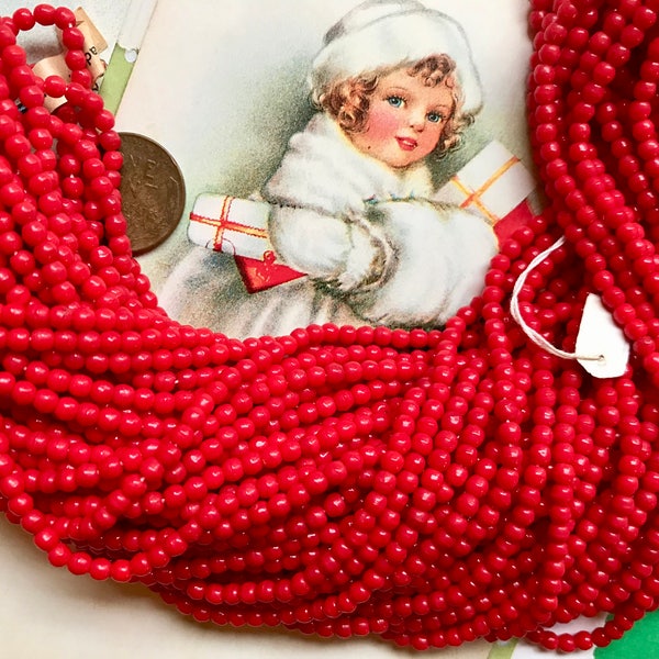 Vintage Cherry Brand, Miriam Haskell Glasperlen 3mm, Japan Cherry Red - opak rot, Weihnachtsperlen