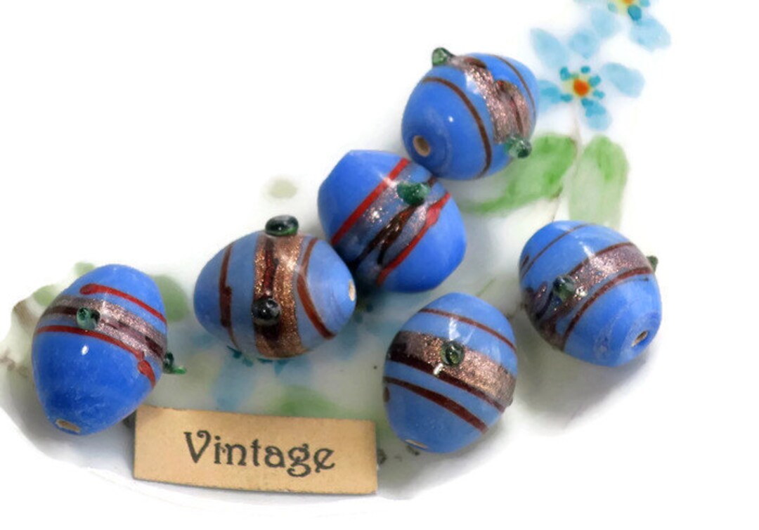 Vintage Glass Beads Flowers Rose 11x14mm Oval Lampwork Floral Wedding